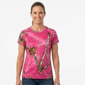 Realtree AP Pink Camo Performance T-Shirt Size Woman's L (12-14) Dri-More Tech